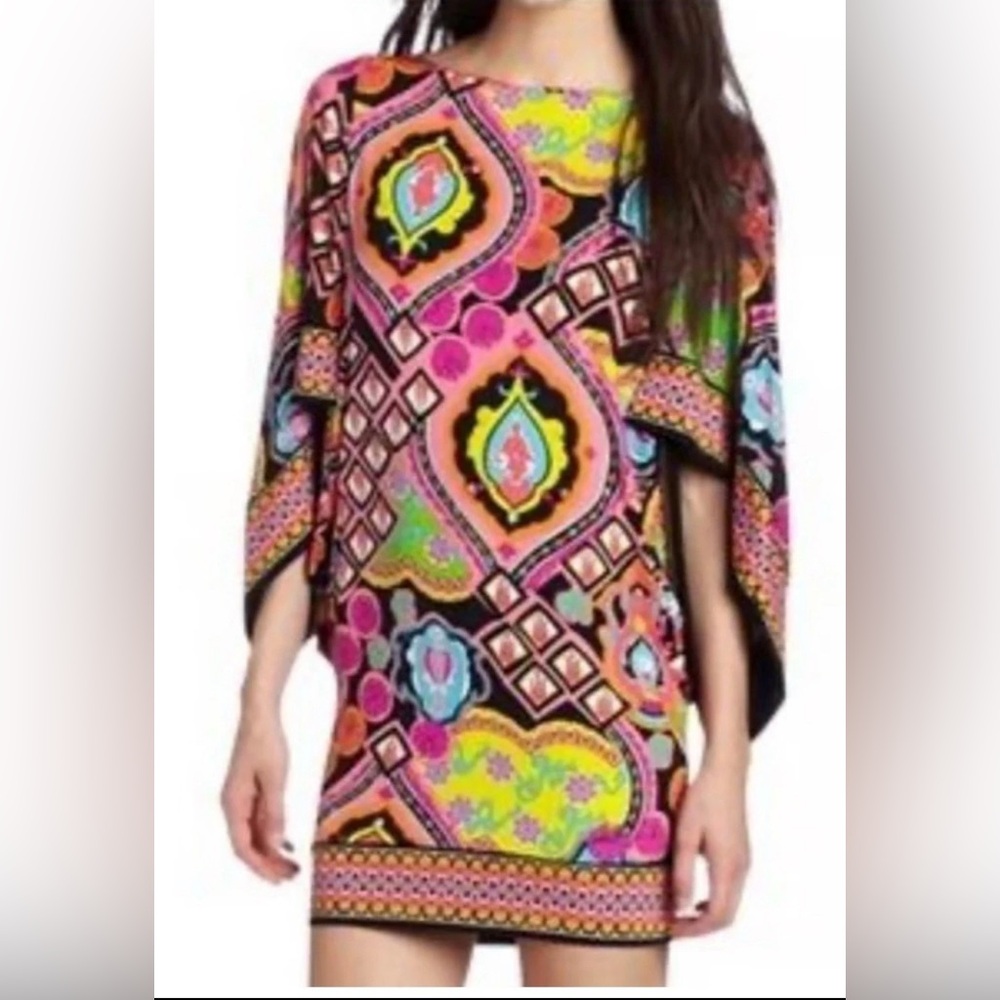 Trina Turk Marrakech colorful Dress swim coverup tunic women medium Bat Winged m